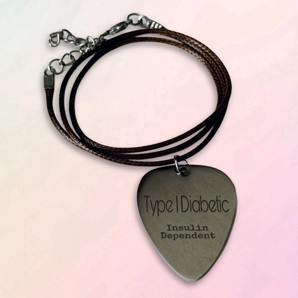 T1D Medical Alert, Guitar Pick Charm & Adjustable Rope, Unisex